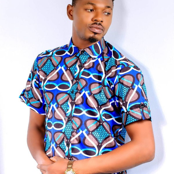 Ankara African Wax Print Men's Short Sleeve Shirt main image 0