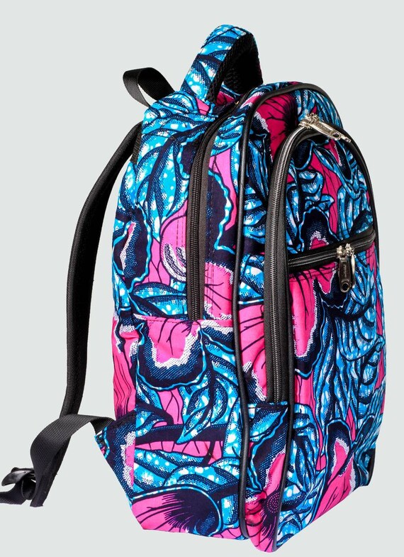 Ankara Backpack, African Print Laptop Bag, Travel School Bag  display picture 1