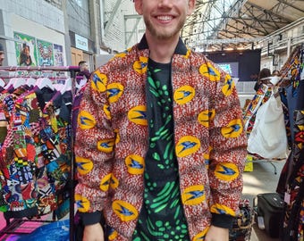 Handmade Ankara Bomber Jacket, African Wax Print, Unisex Cotton Fabric