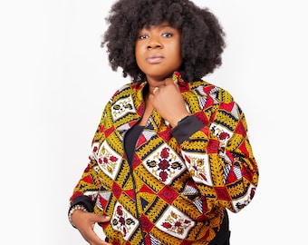 Handmade Ankara Bomber Jacket, African Wax Print, Unisex