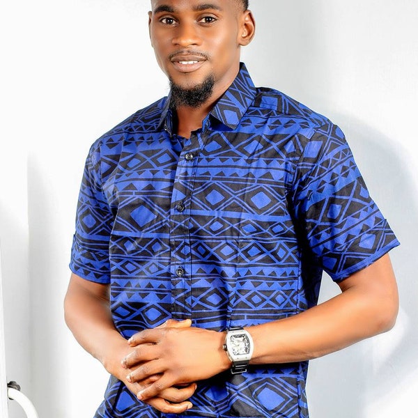 Ankara African Wax Print Men's Short Sleeve Shirt main image 1