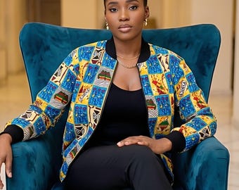 Handmade Ankara Bomber Jacket: African Print, Unisex Cotton