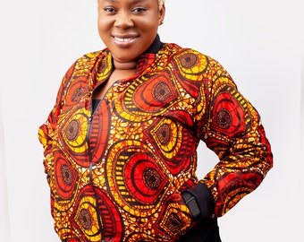 Chaqueta bomber Ankara hecha a mano, chaqueta unisex con estampado africano.