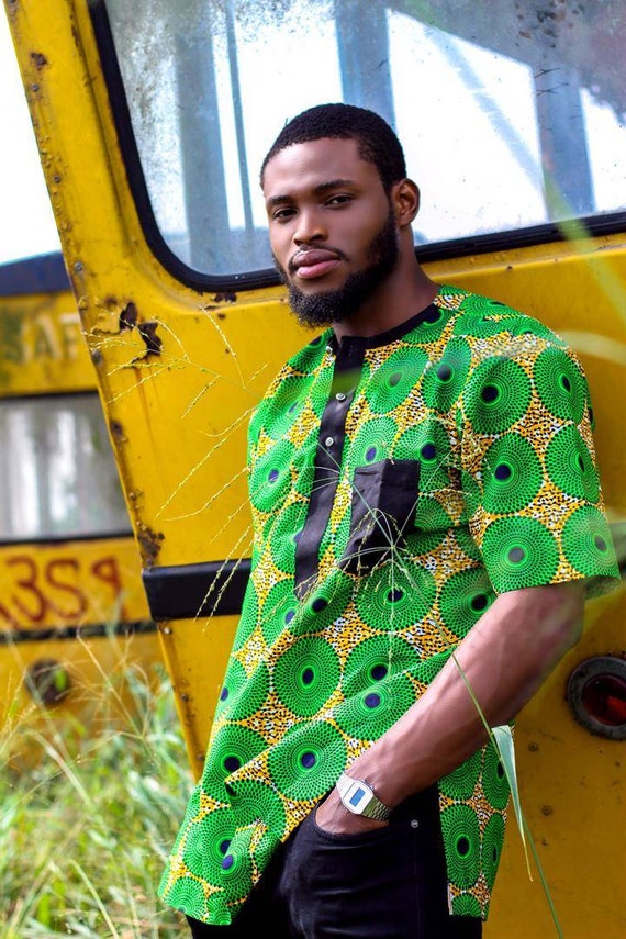 Men Shirt Green Record Shirt African Shirt for Men African Wax Men Shirt Ankara Men Shirt Ankara Shirt Shirt Short Sleeve Shirt Etsy
