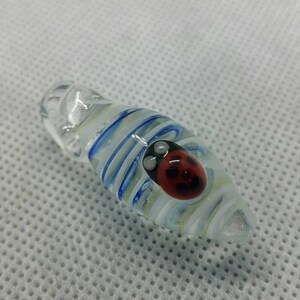 Blue and White Latticino Glass Pendant with Ladybug