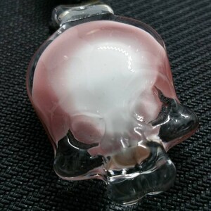 Clear, White, and Red Glass Skull Pendant Necklace