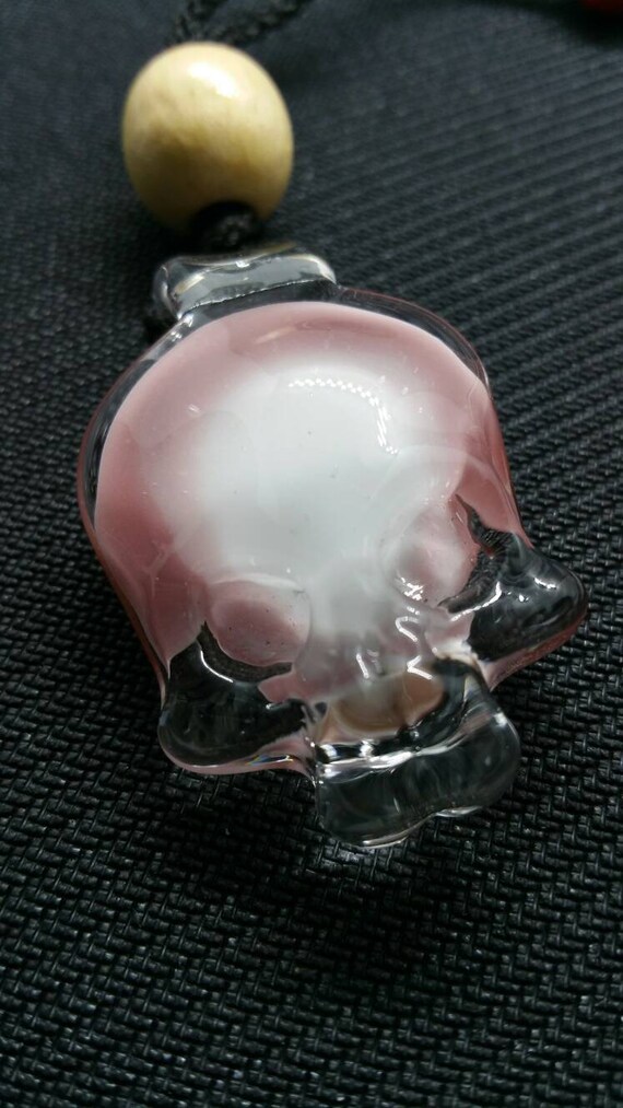 Clear White and Red Glass Skull Pendant Necklace Etsy