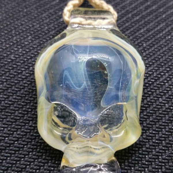 Clear Lightly Fumed Glass Skull Pendant on Necklace