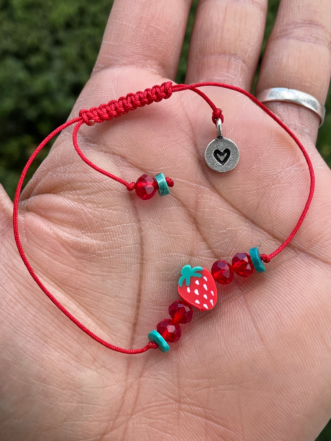 Adjustable Red Strawberry Bracelet Etsy