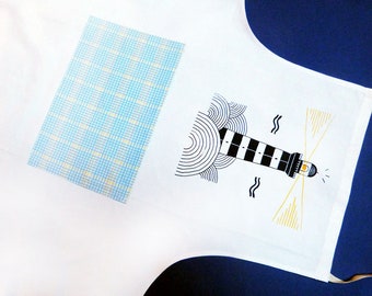 Screen printed apron LIGHTHOUSE | MERMADE | vintage cotton and checked fabric | Unisex Apron, man & woman | inspired by the sea