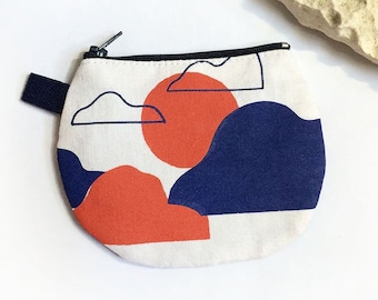 Wallet SUNSET - Purse with pockets - Fabric card holder - textile screen printing - upcycling - vintage fabrics (old linen)