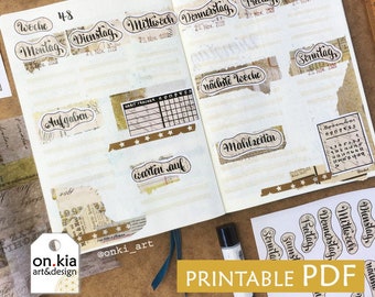 Bullet Journal Vintage Look / Bulletjournaling Druckvorlage / Digital Downlaod bundle weeklyspread / Printable Bullet Journal Sticker