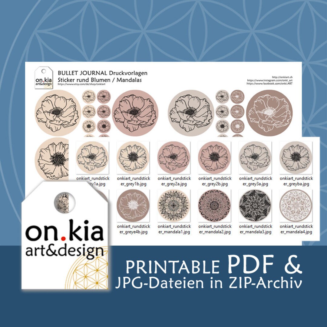 Bullet Journal Circle Stickers Flowers / Mandala, Bullet Journaling ...