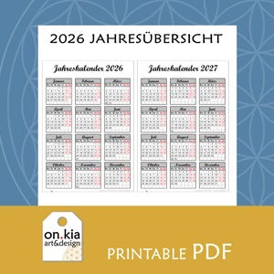 Bullet Journal Year Overview 2026-2027 / Bullet Journaling / Printable Template / Digital Download / Year at a Glance / Printable Bullet Journal