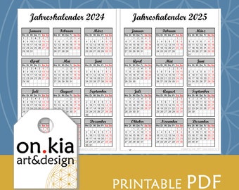 Bullet Journal Jahresübersicht 2024-2025 / Bulletjournaling / Druckvorlage / Digital Downlaod / year at a glance / Printable Bullet Journal