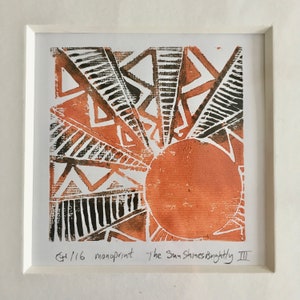 De zon schijnt fel III - gemengd Monoprint origineel