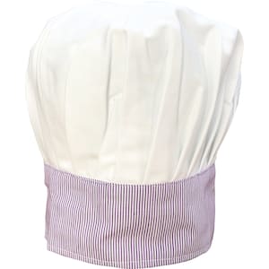 Sombrero chef de estilo francés a rayas blancas y lilas.
