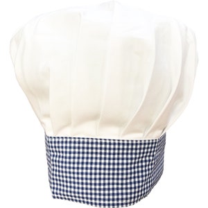 Blue Gingham French Style Chef Hat.