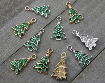 10 pieces mixed christmas tree charms gold and silver plated christmas tree charms with enamel pine tree pendant christmas charms b71501 - Christmas Charms 10 pieces mixed christmas tree charms gold and silver plated christmas tree charms with enamel pine tree pendant christmas charms b71501 - Christmas Charms