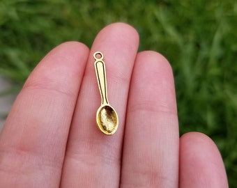 1 Piece Spoon Charm Antique gold tone, Eating utensils charm, cooking charm, foodie charm B06925
