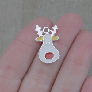 1 PIECE Reindeer charm, Rudolph Charm, Reindeer silver tone charm with enamel, Christmas charm, Christmas reindeer,  B44197