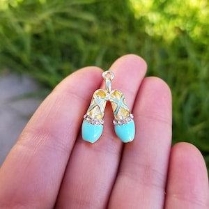 1 piece Gold Plated Ballerina Slippers with Pastel Mint Enamel, Ballet Slippers Charm, Ballerina Pendant B59749