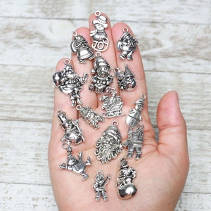15 Pieces Christmas Charms Mixed, silver tone mix christmas charms, Mixed christmas charms, mixed winter charms B0112253