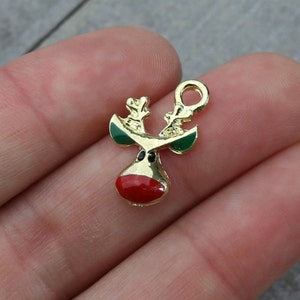 1 PIECE Reindeer charm, Rudolph Charm, Reindeer gold plated charm with enamel, Christmas charm, Christmas reindeer B69290