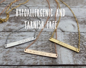 Stainless steel bar necklace, Bar necklace, hypoallergenic jewelry, Name necklace, I love you necklace, anniversary gift