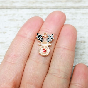 1 PIECE Reindeer charm, Rudolph Charm, Reindeer gold plated tone charm with enamel, Christmas charm, Christmas reindeer,  B0112796