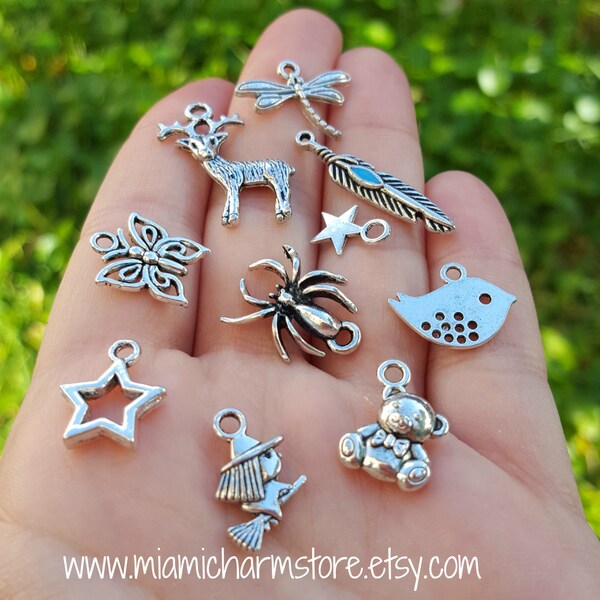 50 Pieces Mixed Charms, Mix charms, Charm mix, Nature charms, animal charms, bohemian charms mix, spring charms, Antique Silver Tone Z00035