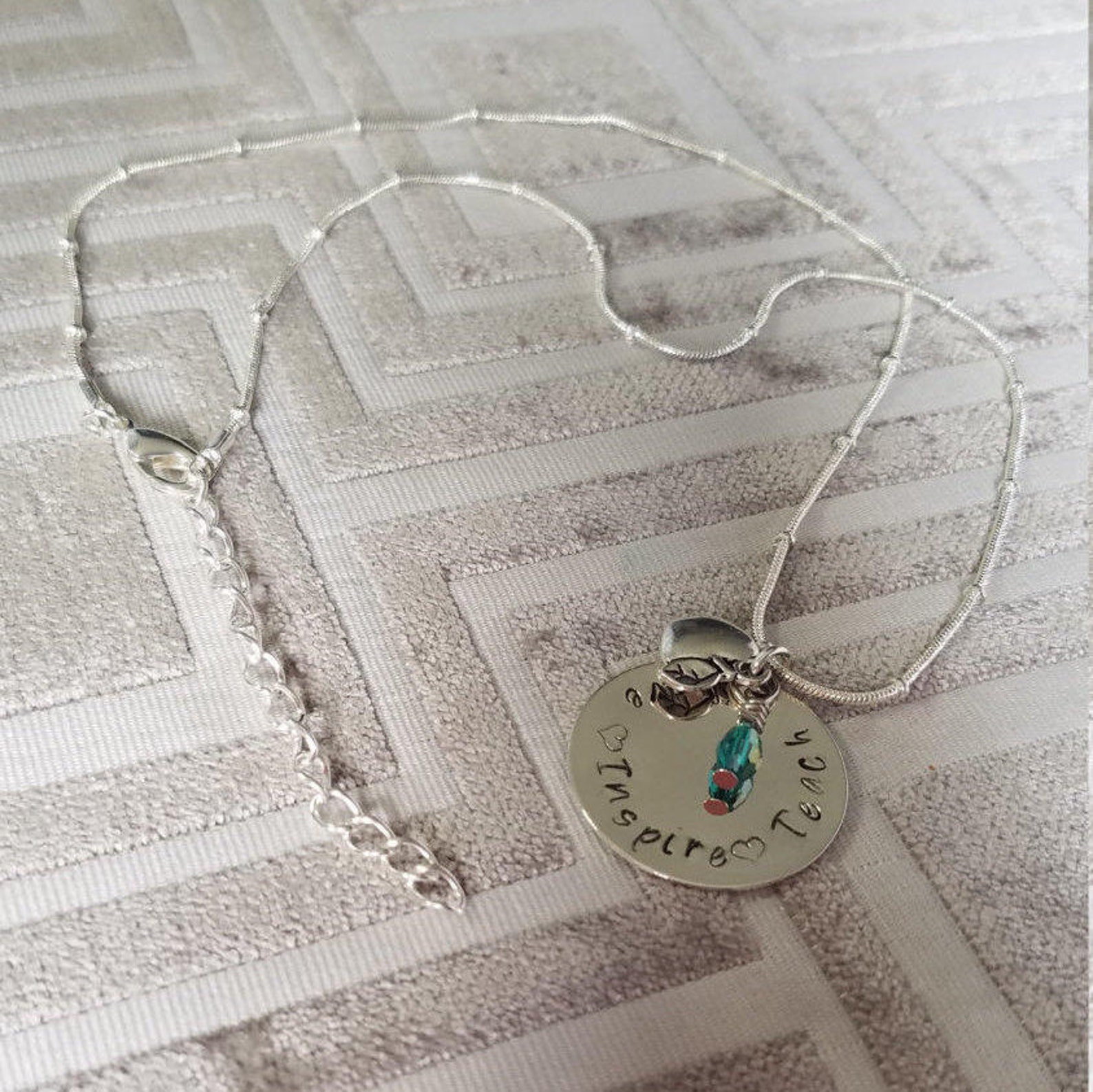 Teacher appreciation gift necklace silver plated hand Etsy