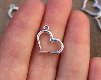1 PIECE Hollow Heart Charms silver tone, Open heart charm, heart charm, heart pendant, silver heart charm, silver heart pendant B24895