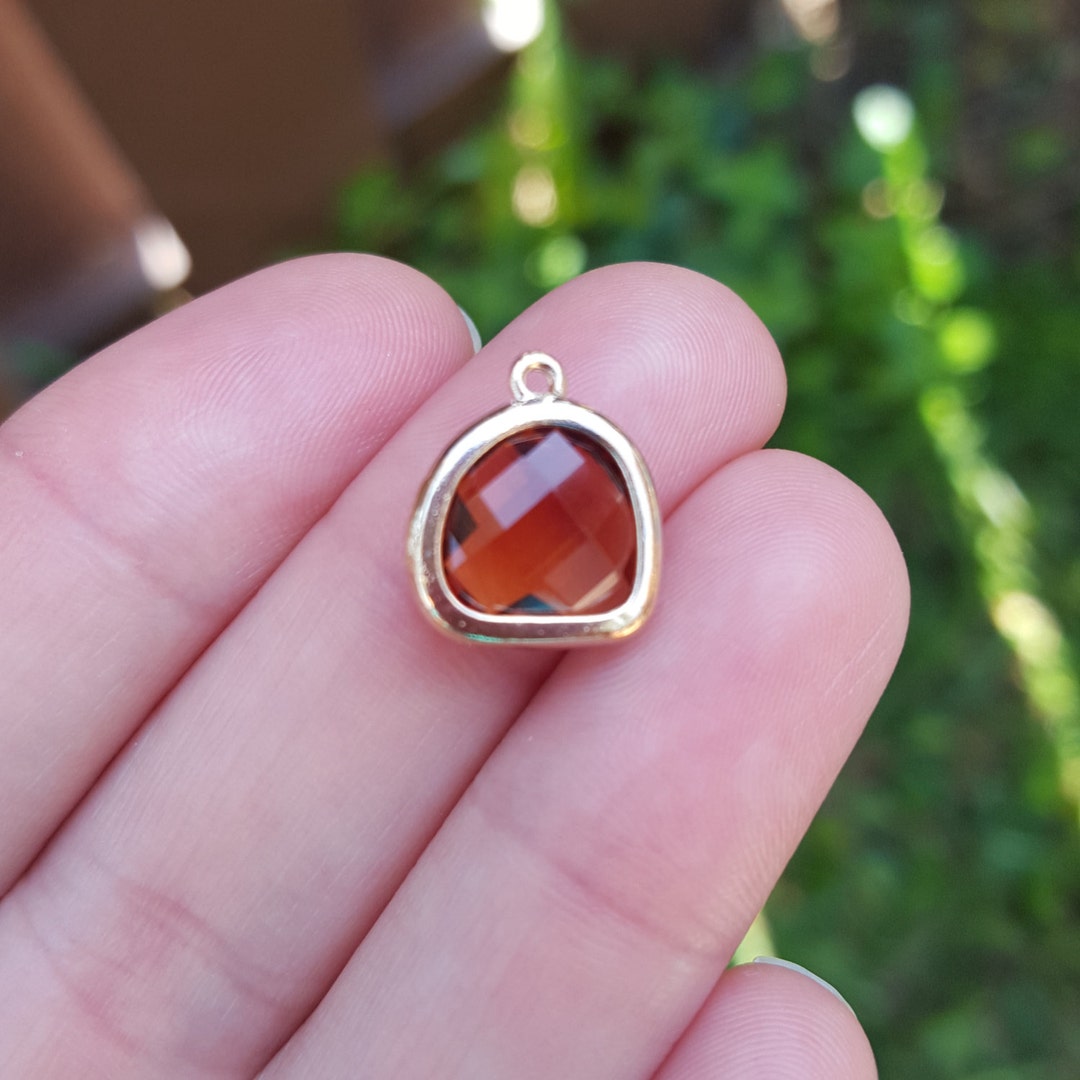 1 Gold Plated November Birthstone Pendant, Brown Resin Rhinestone ...