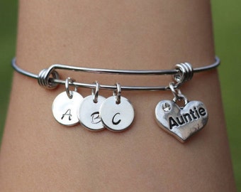 Aunt gift, Aunt bracelet, Personalized Initials Aunt Bracelet, Customized Bangle Bracelet, Auntie bracelet, Christmas present