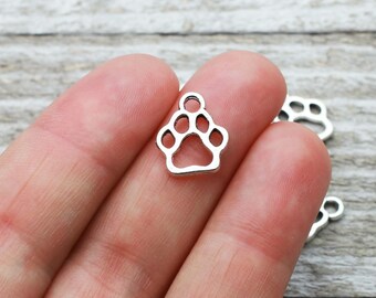 5 PIECES Dog Paw Print Charms Silver Toned, Dog paw charm, dog print charm, dog charm, paw charm, cat charm, pet loss charm B33814