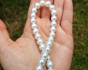 1 Strand White Glass Pearl Beads, 8mm diameter 1mm hole B08901H