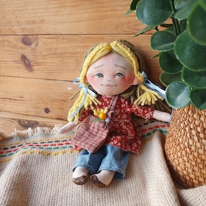 Handmade doll with green hair , Ooak Art Doll,  Ukraine doll