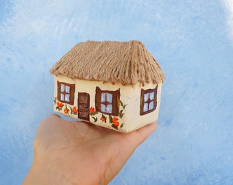 Ukrainian Miniature House Collectible Ornament Ukraine Folk,   Miniature House Figurine, Handmade Detailed Home Figure, Recycled Art Object