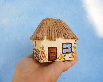 Ukrainian Miniature House Collectible Ornament Ukraine Folk,   Miniature House Figurine, Handmade Detailed Home Figure, Recycled Art Object