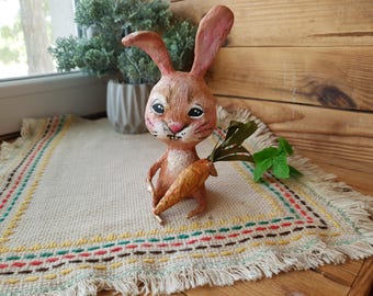Small Paper Mache Rabbit Sculpture easter bunny figurine