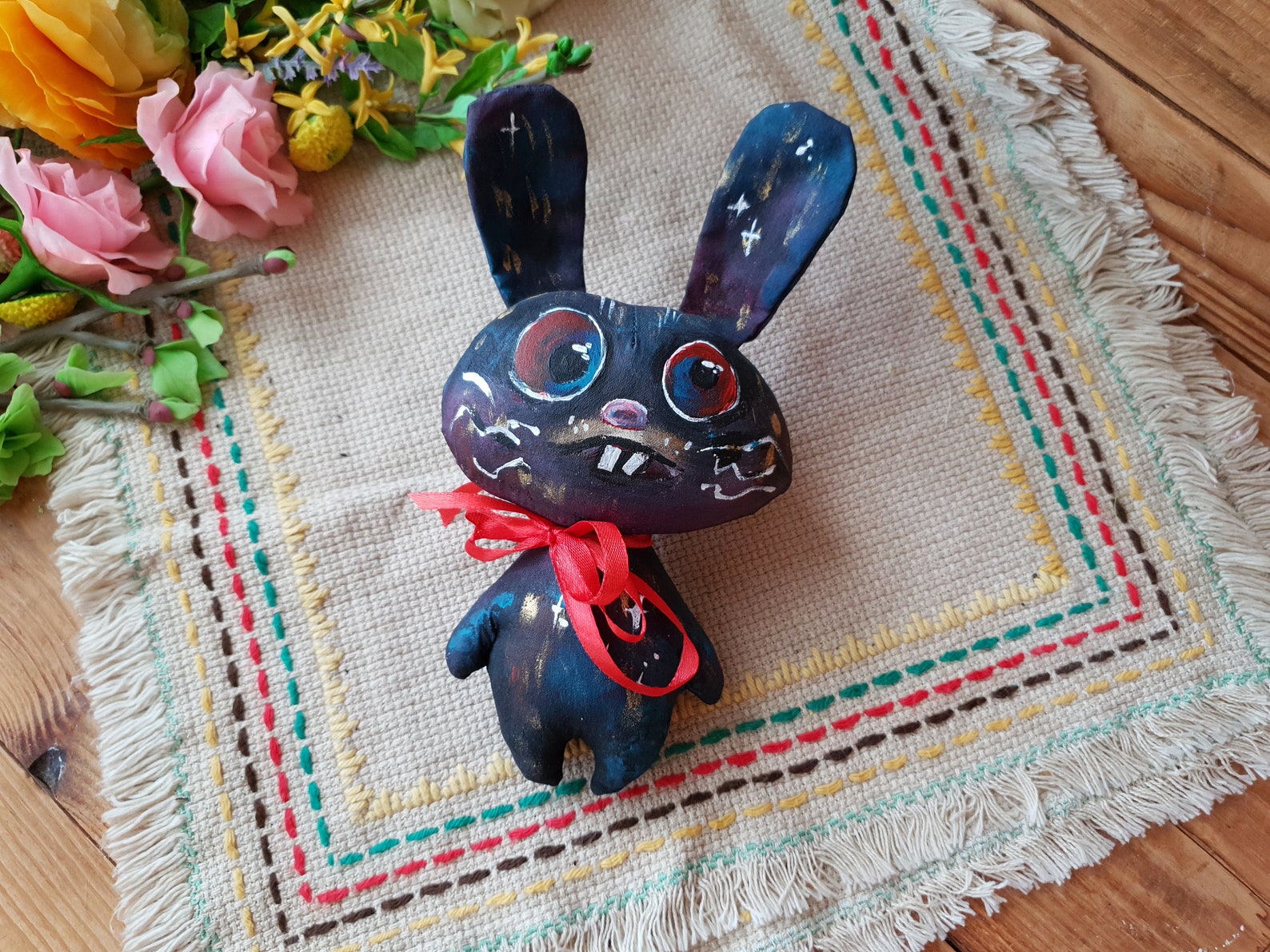 Handmade Black Zombie Bunny, Horror Toy Special Gift, Red Eyed Dead ...
