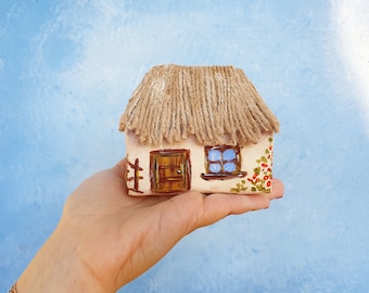 Ukrainian Miniature House Collectible Ornament Ukraine Folk,   Miniature House Figurine, Handmade Detailed Home Figure, Recycled Art Object