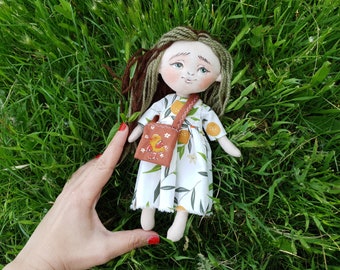Ukrainian handmade rag doll in a blue-yellow dress, Pray for Ukraine, STAY WITH UKRAINE