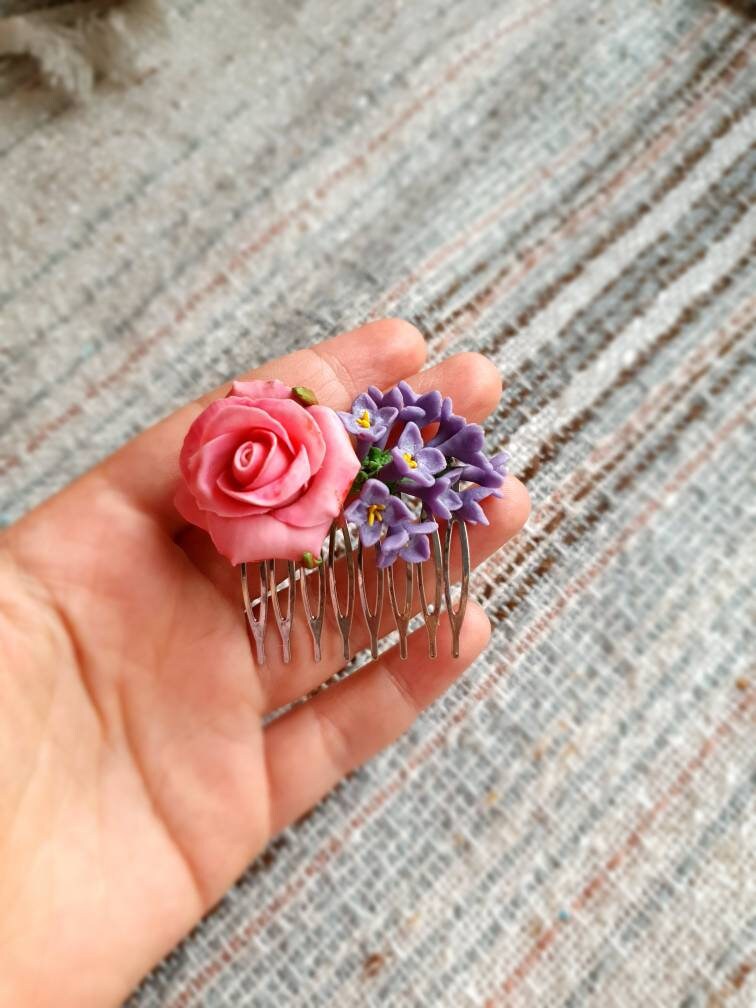Flower hair comb blush pink hair clip boho bridal foliage Etsy