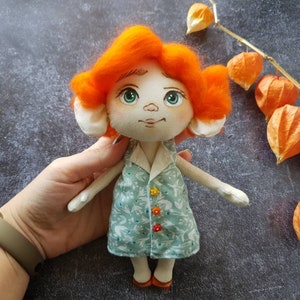Mouse Rag doll, Red hair doll, Rustic doll, Gift doll tiny doll, fabric art doll,  rag doll, decorative doll