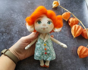 Mouse Rag doll, Red hair doll, Rustic doll, Gift doll tiny doll, fabric art doll,  rag doll, decorative doll