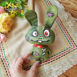 Handmade Green Zombie Bunny Red Eyed Dead Rabbit Textile Horror Toy ...