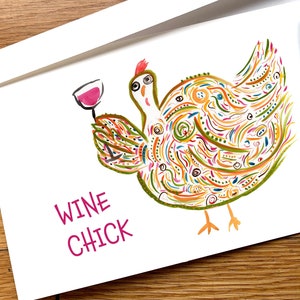 Pollito de vino Tarjeta de pollo divertida para todas las ocasiones Opciones personalizadas