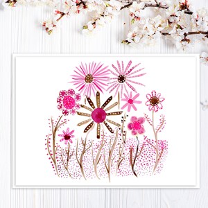 Carte avec des fleurs roses - Options personnalisées - Carte pour toutes les occasions, Saint-Valentin, Fête des mères, anniversaire, Merci - Design rétro Mid-Century
